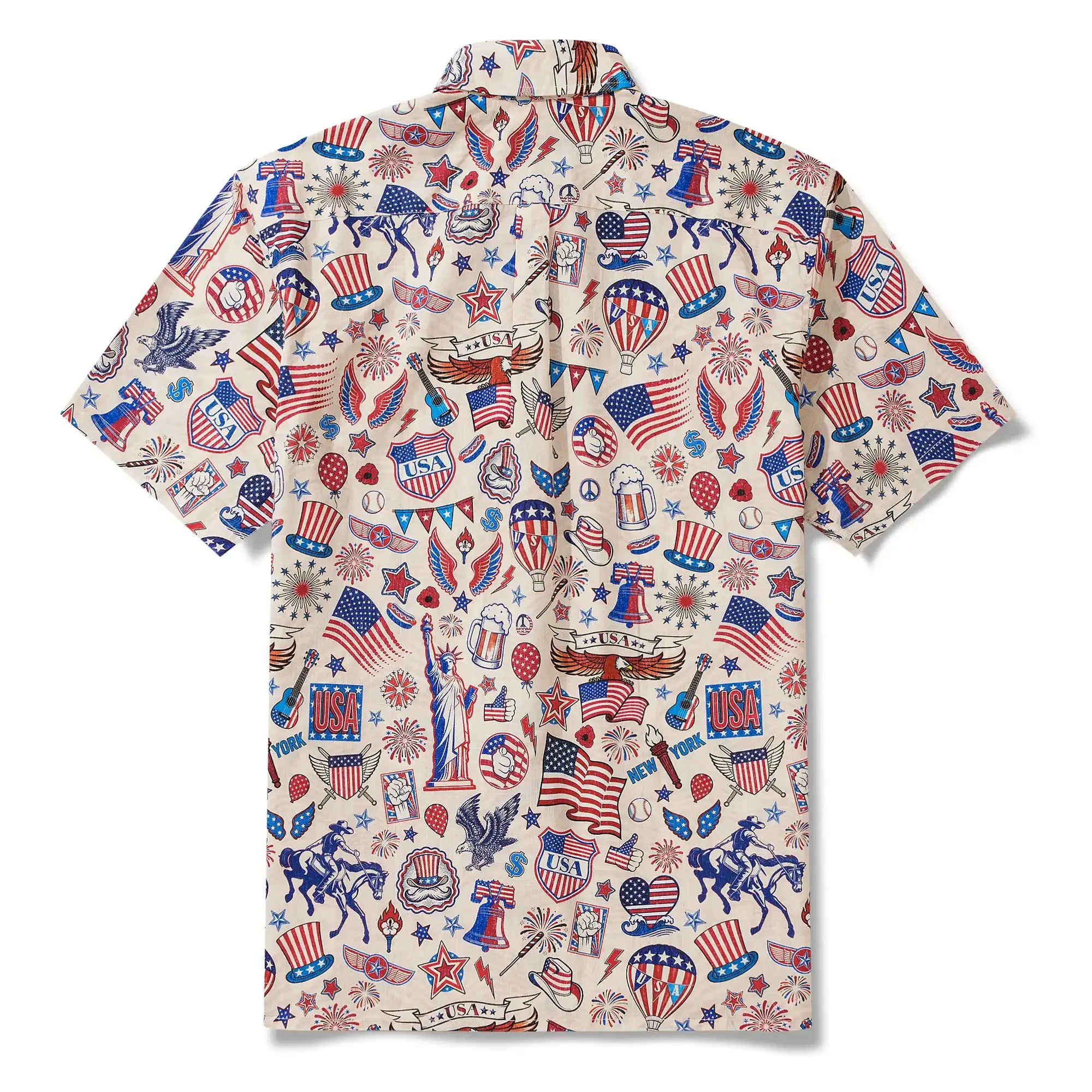 Men's Hawaiian Shirt Short Sleeve Button-down 100% Cotton Blue Red Aloha Liberty’s Patriot Canvas