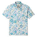 Men's Hawaiian Shirt Short Sleeve Button-down 100% Cotton Blue Aloha Farmhouse Italian Florals By Aqua Bubble