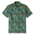 Men's Hawaiian Shirt Short Sleeve Button-down 100% Cotton Green Shirt Aloha Tropical Night Emerald Leaves By Annick