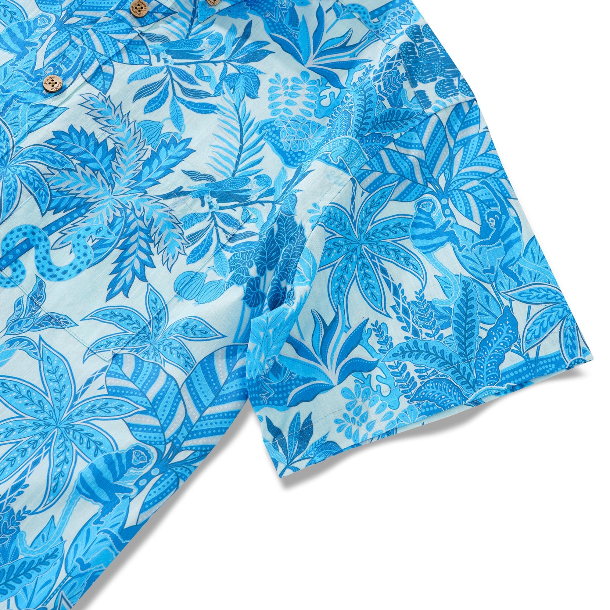 Men's Blue Hawaiian Shirt Tropical Shirt Short Sleeve Button-down 100% Cotton Blue Aloha Jungle Paradise