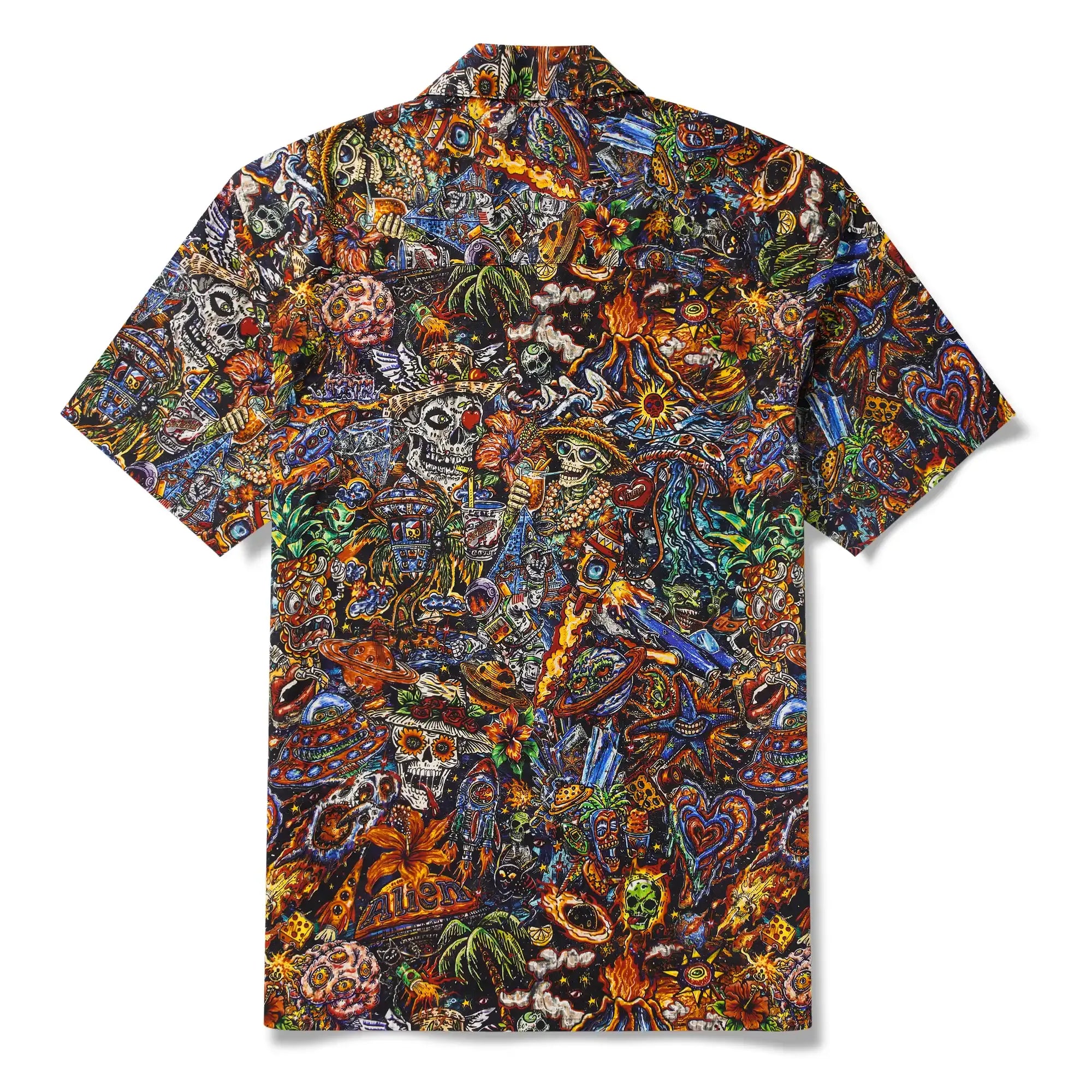 Men's Hawaiian Shirt Short Sleeve Camp Collar 100% Cotton Red Aloha Intergalactic Luau Graffiti