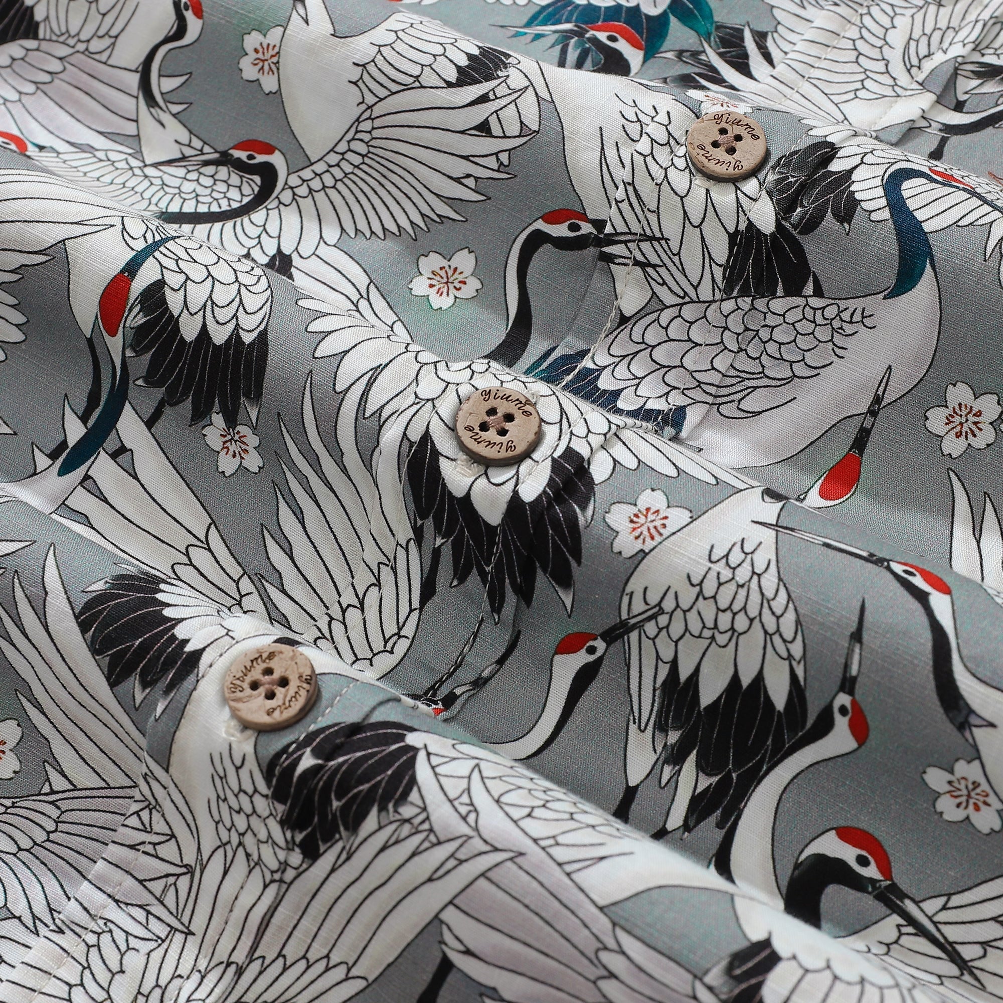 Men's Hawaiian Shirt Short Sleeve Button-down 100% Cotton Gray Aloha The Feast Of Cranes