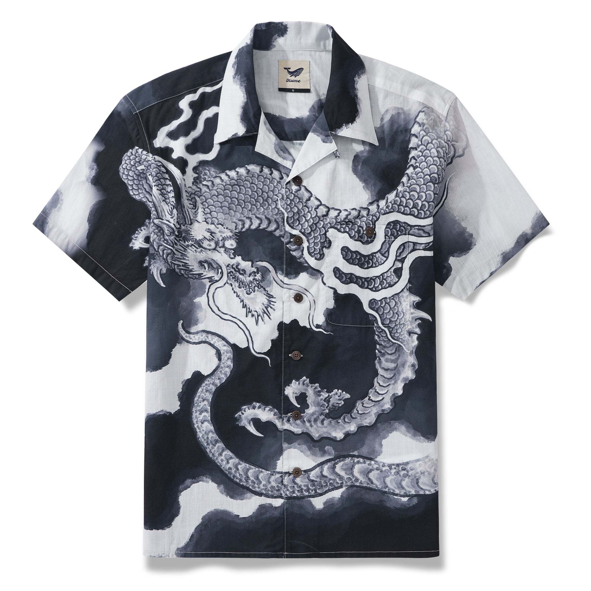 Dragon Riding the Clouds By Ayang 100% Cotton Men's Aloha Hawaiian Short Sleeve Camp Collar Shirt