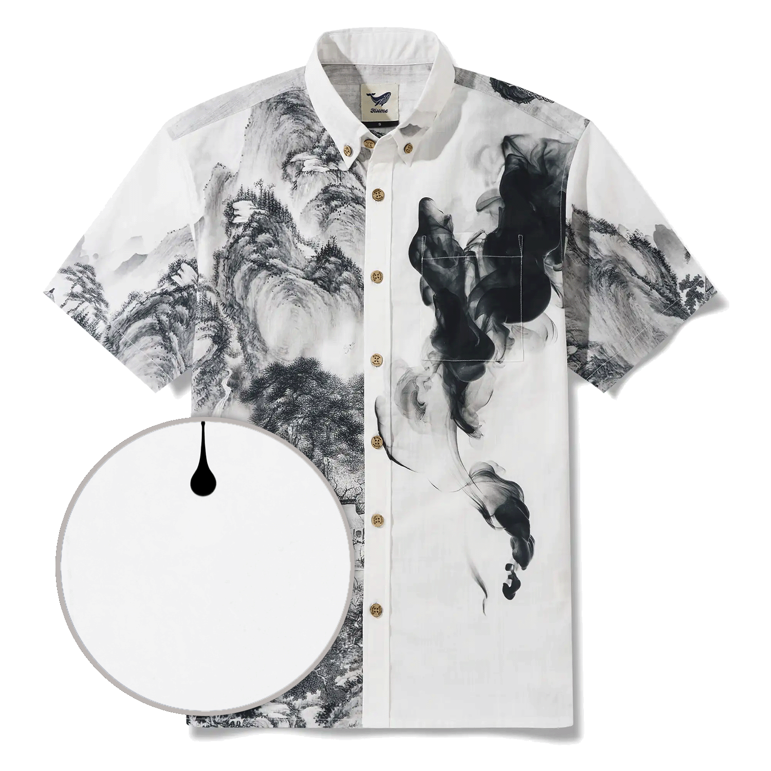 Men's Hawaiian Shirt Short Sleeve Button-down 100% Cotton Black Aloha Oriental Inkscape