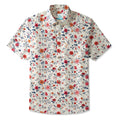 LeosWare® Men's Hawaiian Shirt Short Sleeve Button-up 100% Cotton Blue Aloha Joyful Garden
