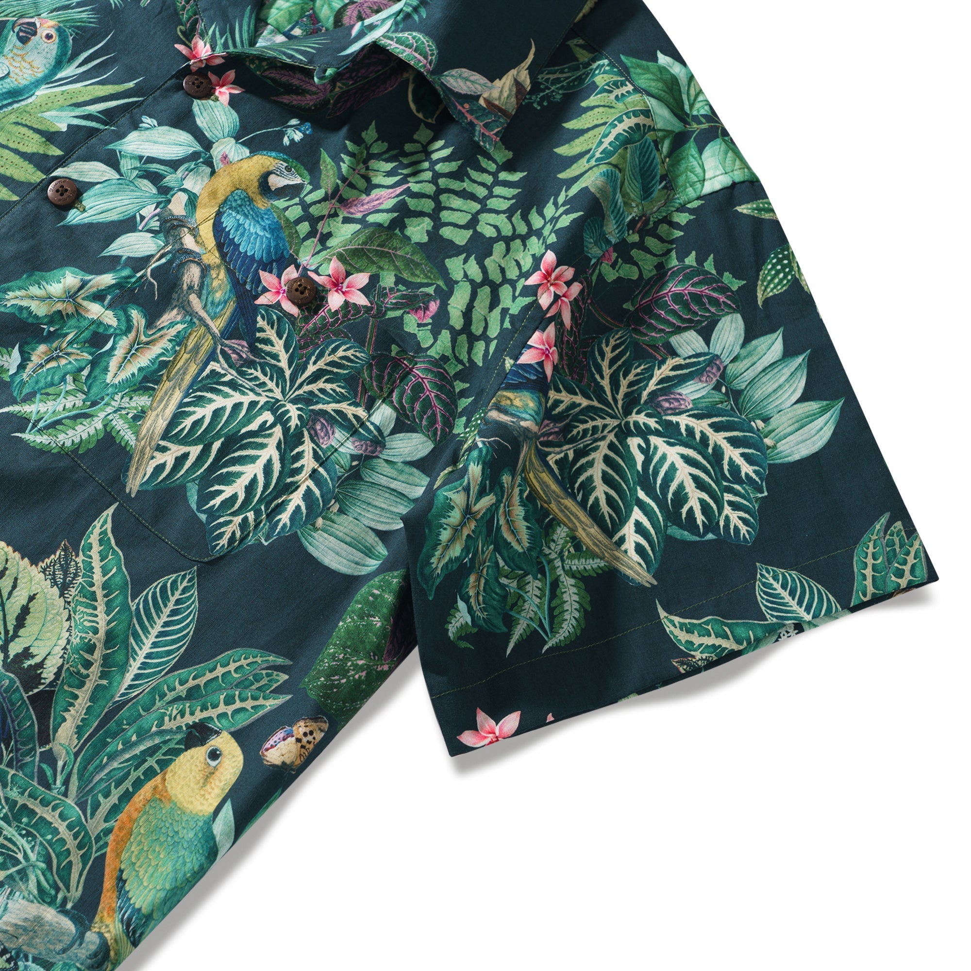 Green Hawaiian Shirt Vintage Tropical Parrot Shirt Men's 100% Cotton Short Sleeve Camp Collar Aloha Shirt