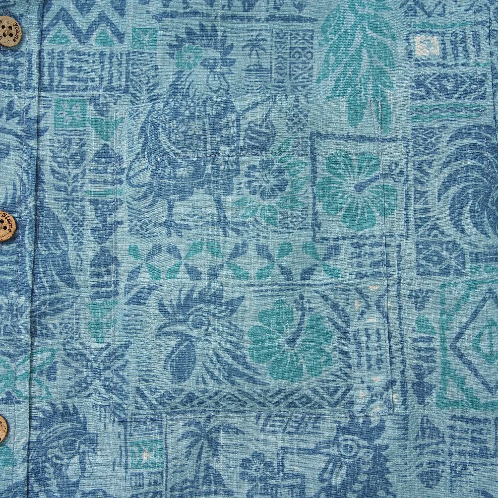 Men's Hawaiian Shirt Short Sleeve Button-down 100% Cotton Blue Rooster Aloha The Bone Voyage