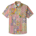 LeosWare® Men's Hawaiian Shirt Short Sleeve Button-up 100% Cotton Yellow Aloha Bohemian Patchwork Paradise