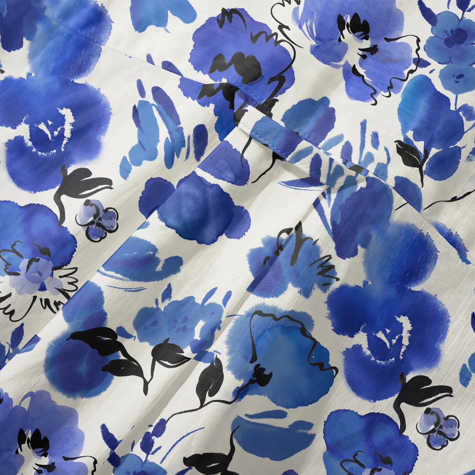 LeosWare® Men's Hawaiian Shirt Short Sleeve Button-up 100% Cotton Blue Aloha Ink Blue Florals