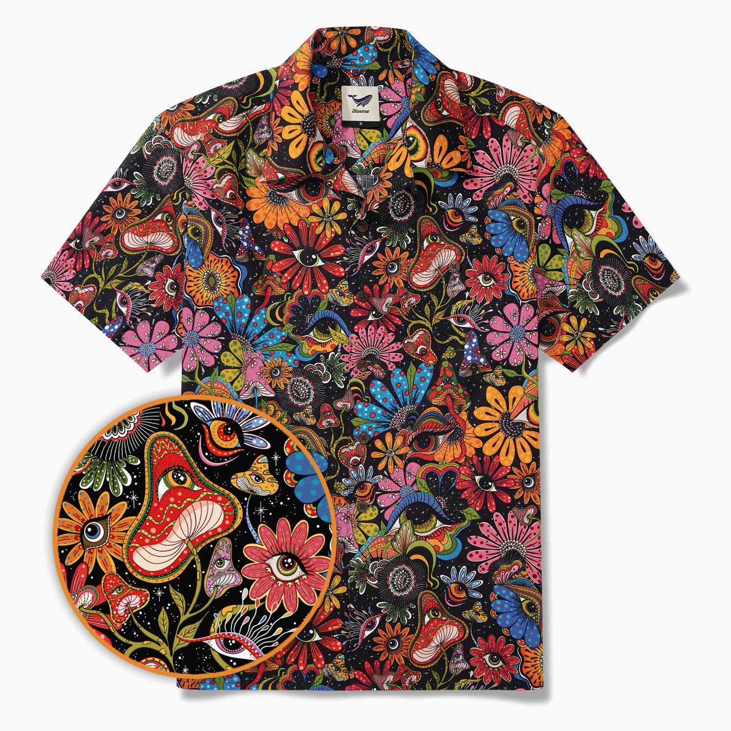 Men's Hawaiian Shirt Short Sleeve Camp Collar 100% Cotton Yellow Aloha Psychedelic Starry Hippie