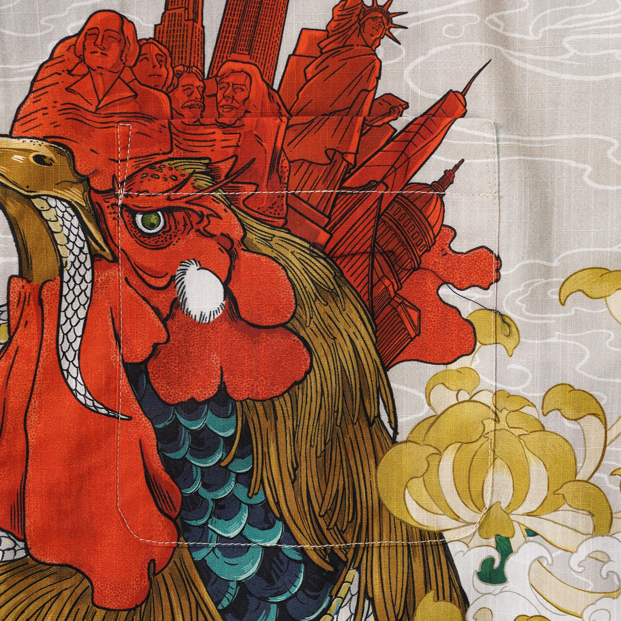 Men's Hawaiian Shirt 100% Cotton Short Sleeve Camp Collar Shirt Rooster and Japanese ukiyo-e Shirt