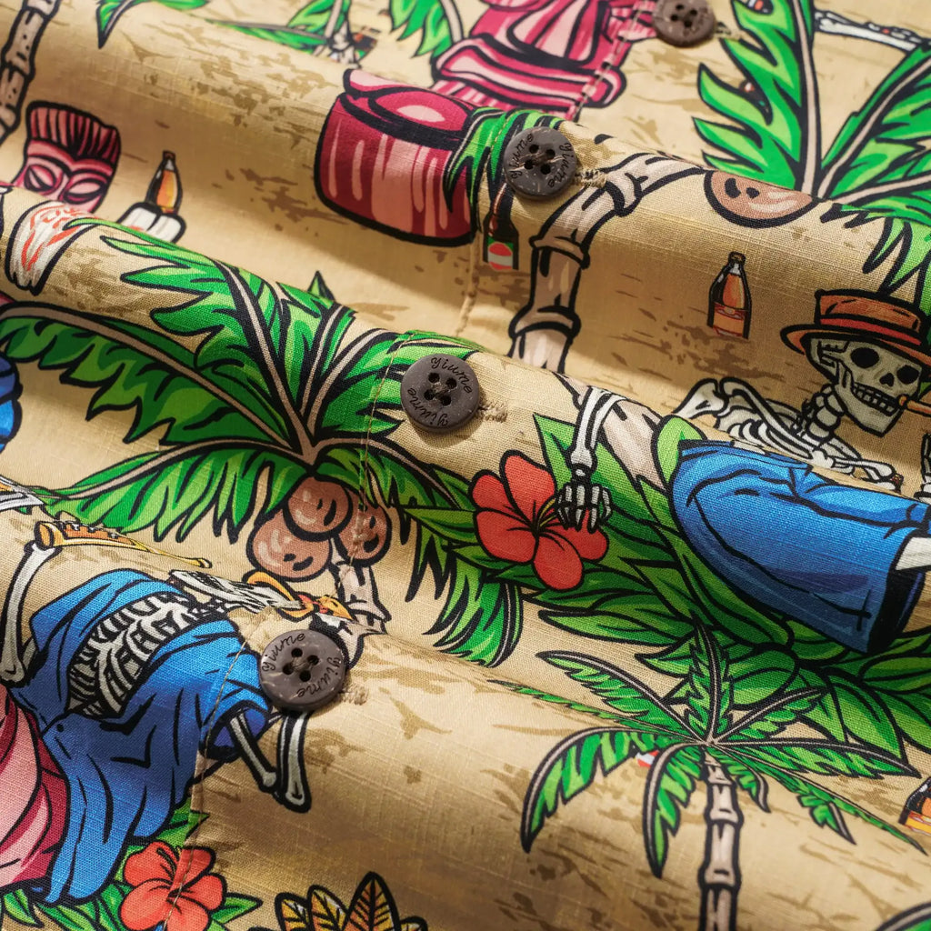 Men's Hawaiian Shirt Short Sleeve Camp Collar 100% Cotton Green Aloha Tiki Seaside Bash