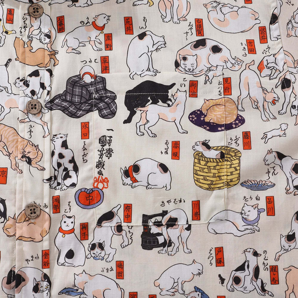 Cotton Hawaiian Shirt For Men Cat Button-down Shirt Short Sleeve Aloha Shirt Tokaido 53 Station Cats