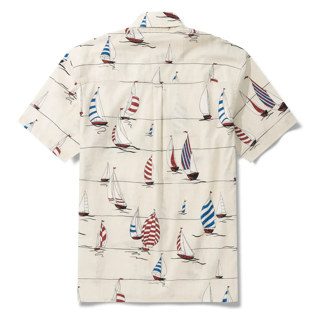 Men's Hawaiian Shirt Short Sleeve Button-down 100% Cotton Blue Aloha Sail into the Horizon