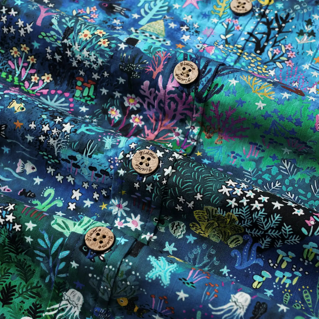 Men's Hawaiian Shirt Short Sleeve Button-down 100% Cotton Blue Aloha Enchanted Underwater World