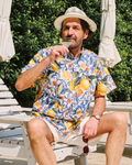 Men's Vintage Blue Hawaiian Shirt Sicily Lemon Shirt Short Sleeve Button-down Tropical Shirt