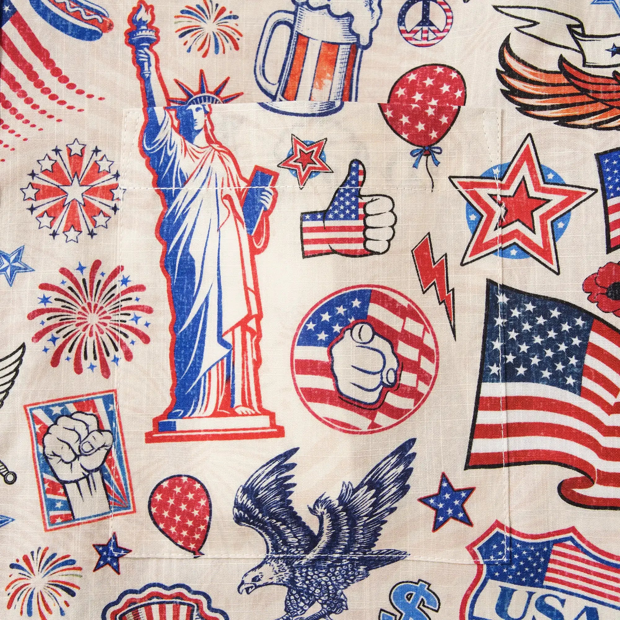 Men's Hawaiian Shirt Short Sleeve Button-down 100% Cotton Blue Red Aloha Liberty’s Patriot Canvas