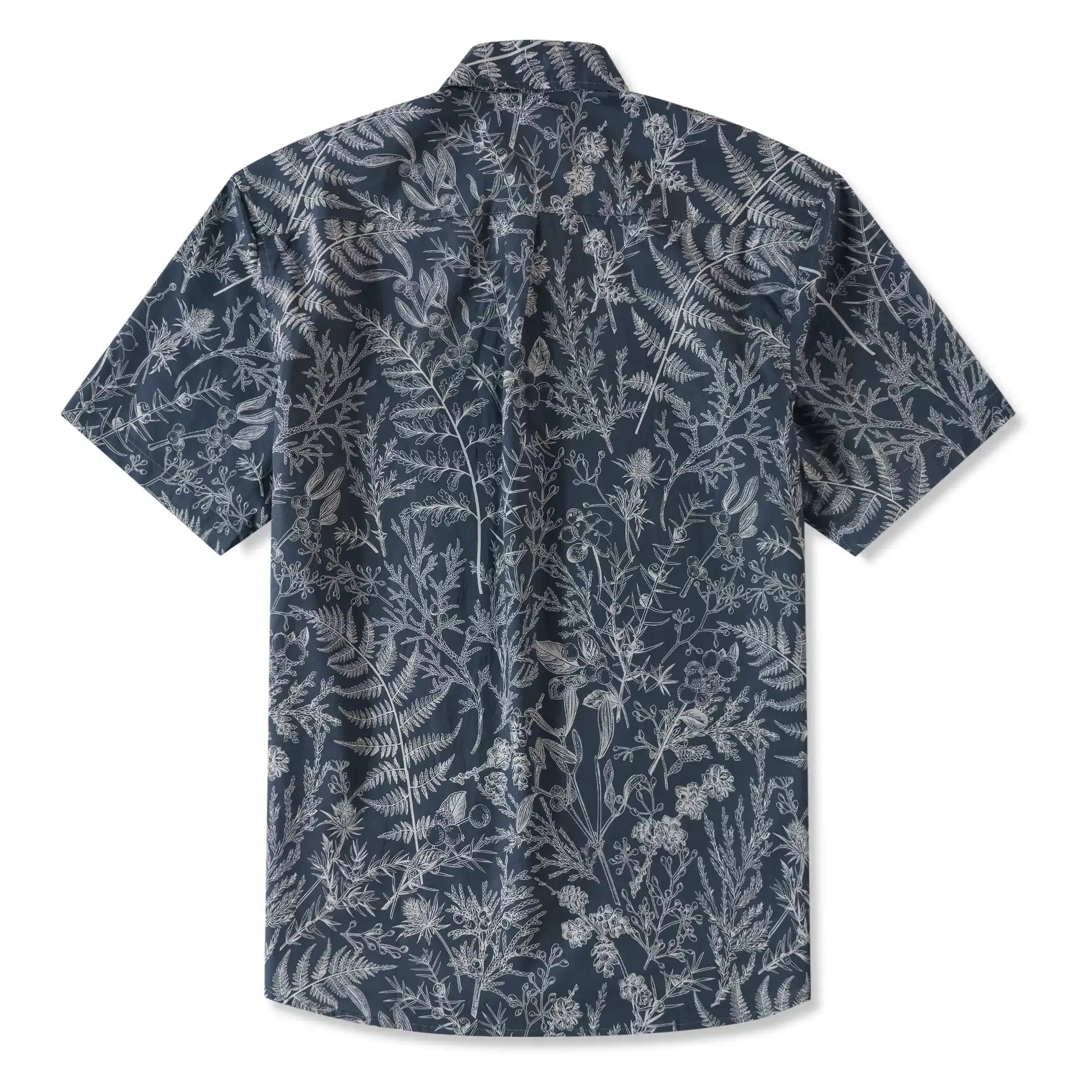 LeosWare® Men's Hawaiian Shirt Short Sleeve Button-up 100% Cotton Blue Aloha Enchanted Fern Grove Journal
