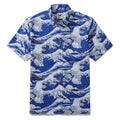 Mens Great Wave Shirt Blue Hawaiian Shirt Short Sleeve Button-down 100% Cotton Japanese Ukiyo-e Shirt