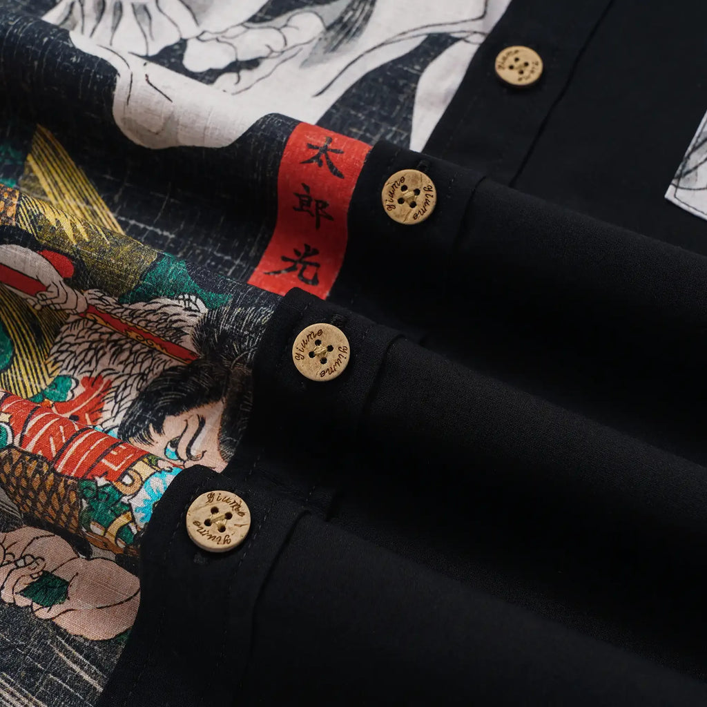 Men's Hawaiian Bowling Shirt Short Sleeve Button-down 100% Cotton Black Aloha Glowing Challenge Of The Skull Ghost