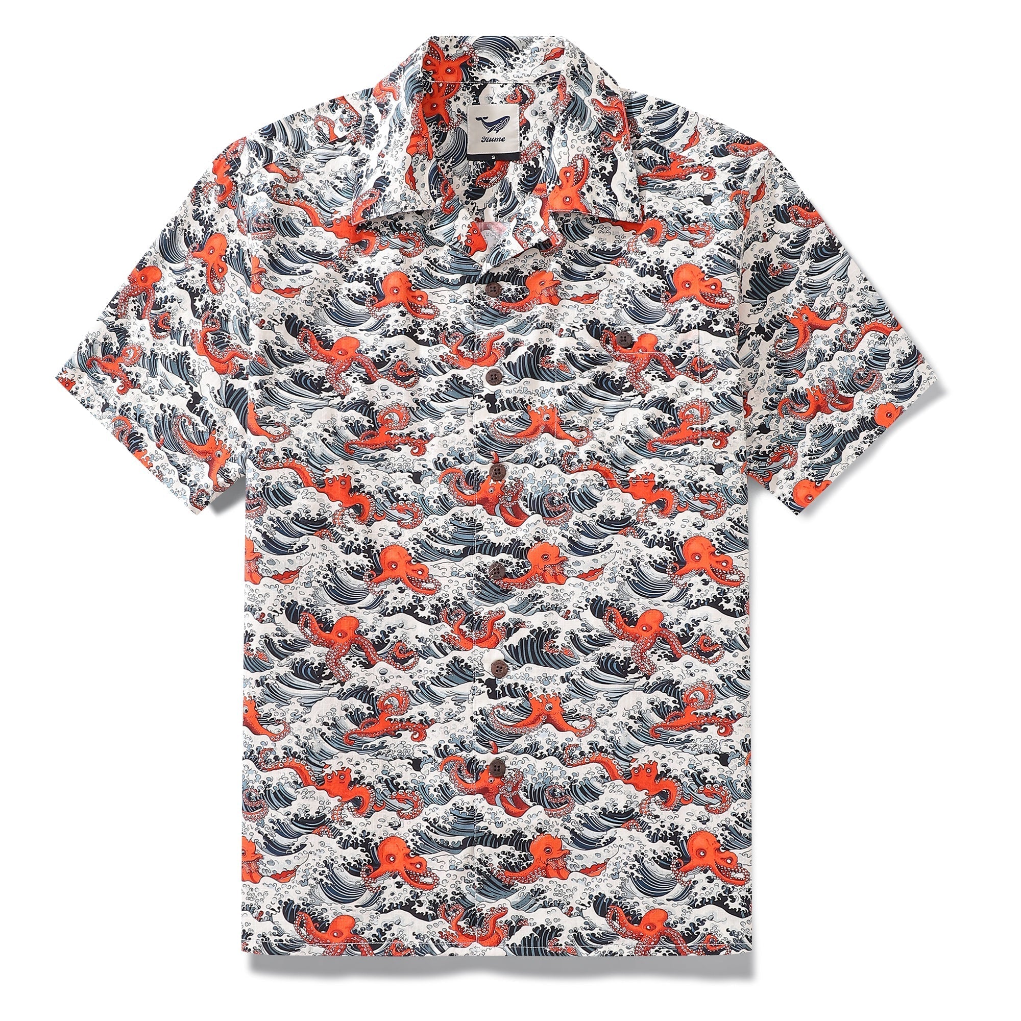 Hawaiian Shirt For Men Octopus Revelry Shirt Camp Collar 100% Cotton Shirt