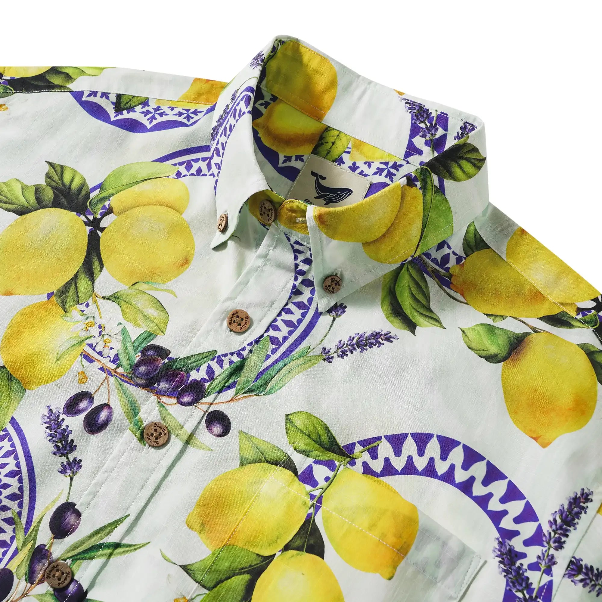 Men's Hawaiian Shirt Short Sleeve Button-down 100% Cotton Yellow Aloha Lemon, Olive, And Lavender Harmony Symphony