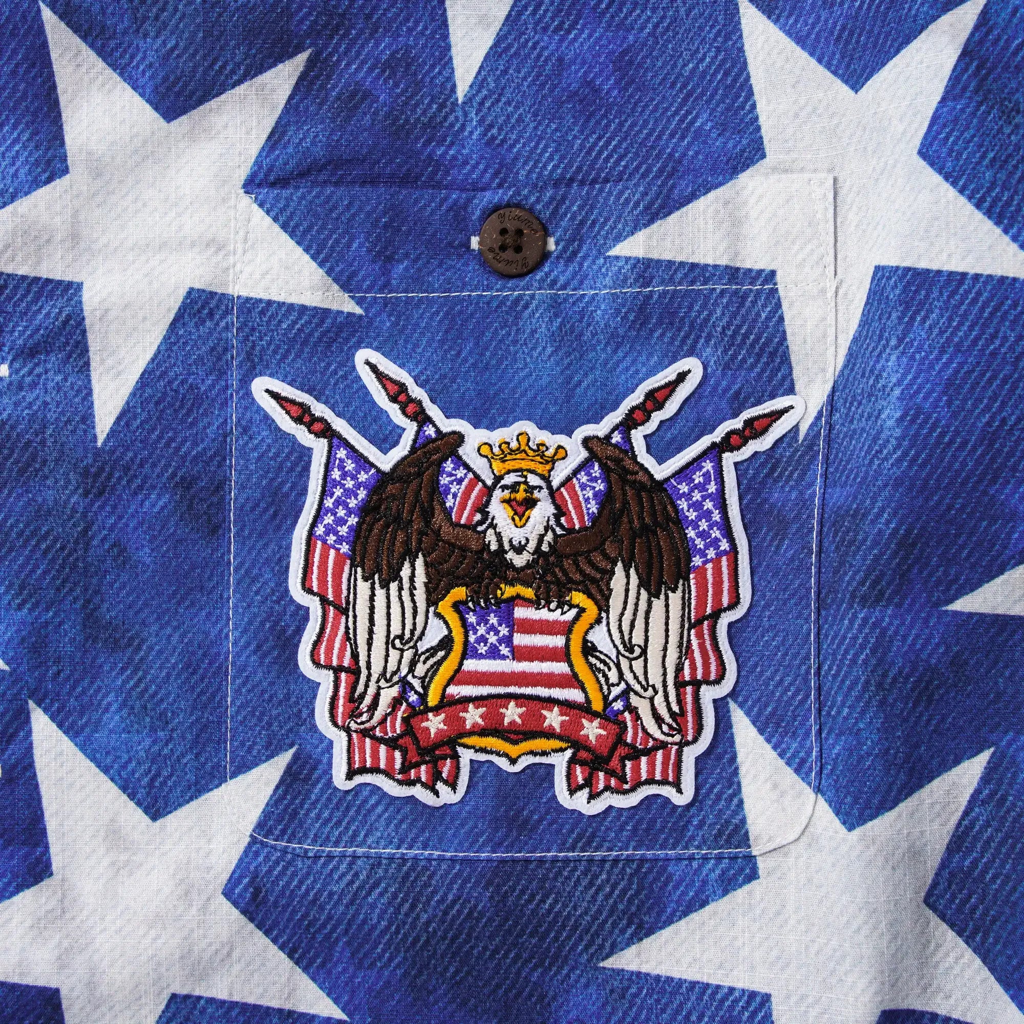 Men's Hawaiian Shirt Short Sleeve Camp Collar 100% Cotton Blue Aloha Patriot's Honor