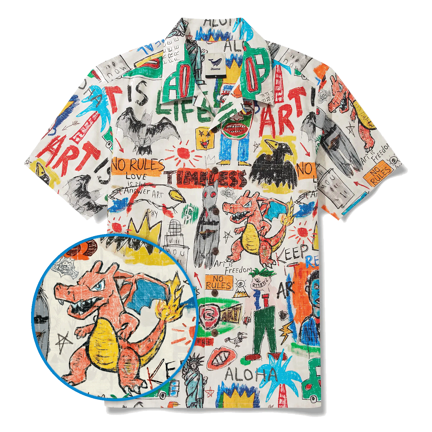 Men's Hawaiian Shirt Short Sleeve Camp Collar 100% Cotton Orange Aloha Graffiti World