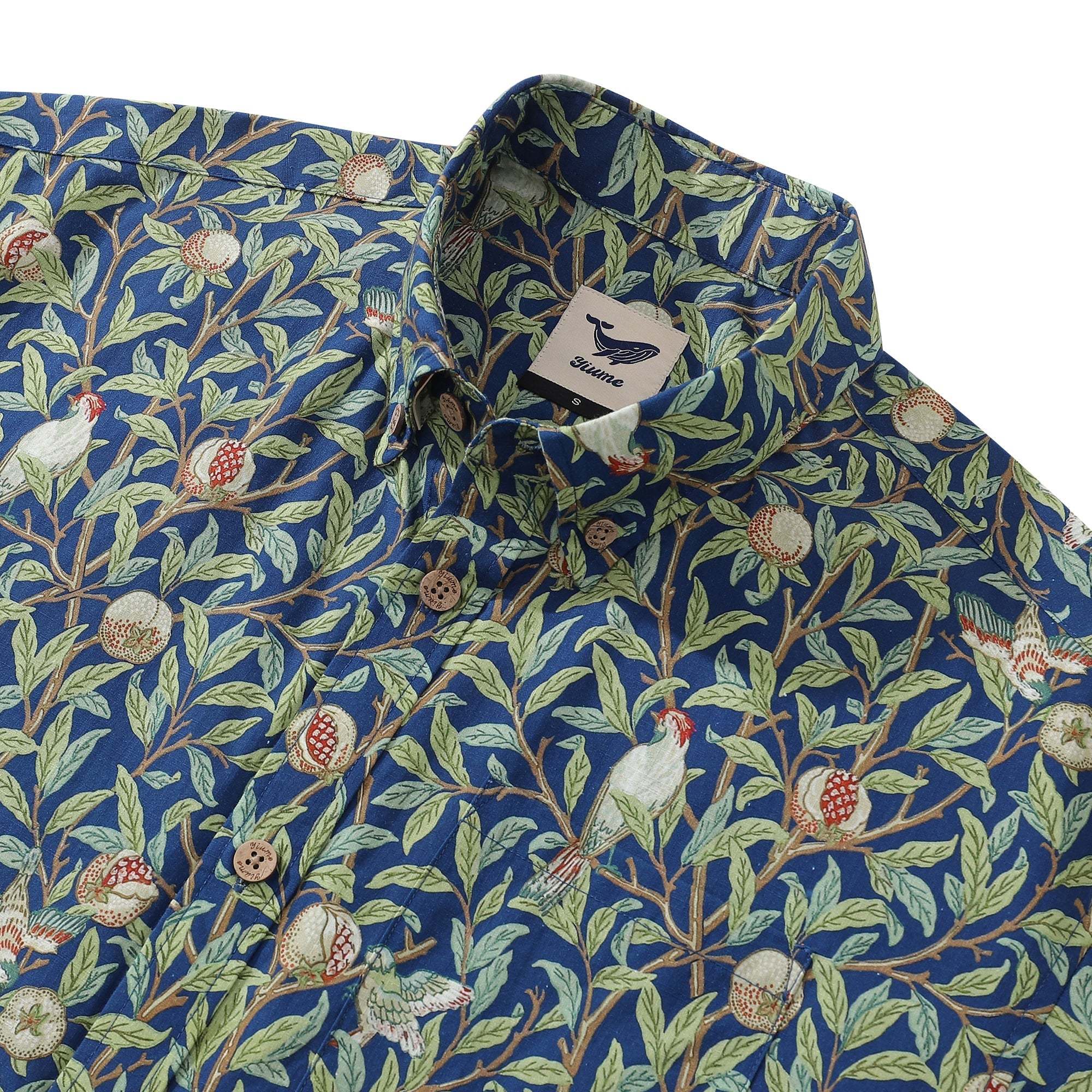 Men's Morris Hawaiian Shirt 1960s Retro Shirt Cotton Button-down Short Sleeve Aloha Shirt Birds And Pomegranates