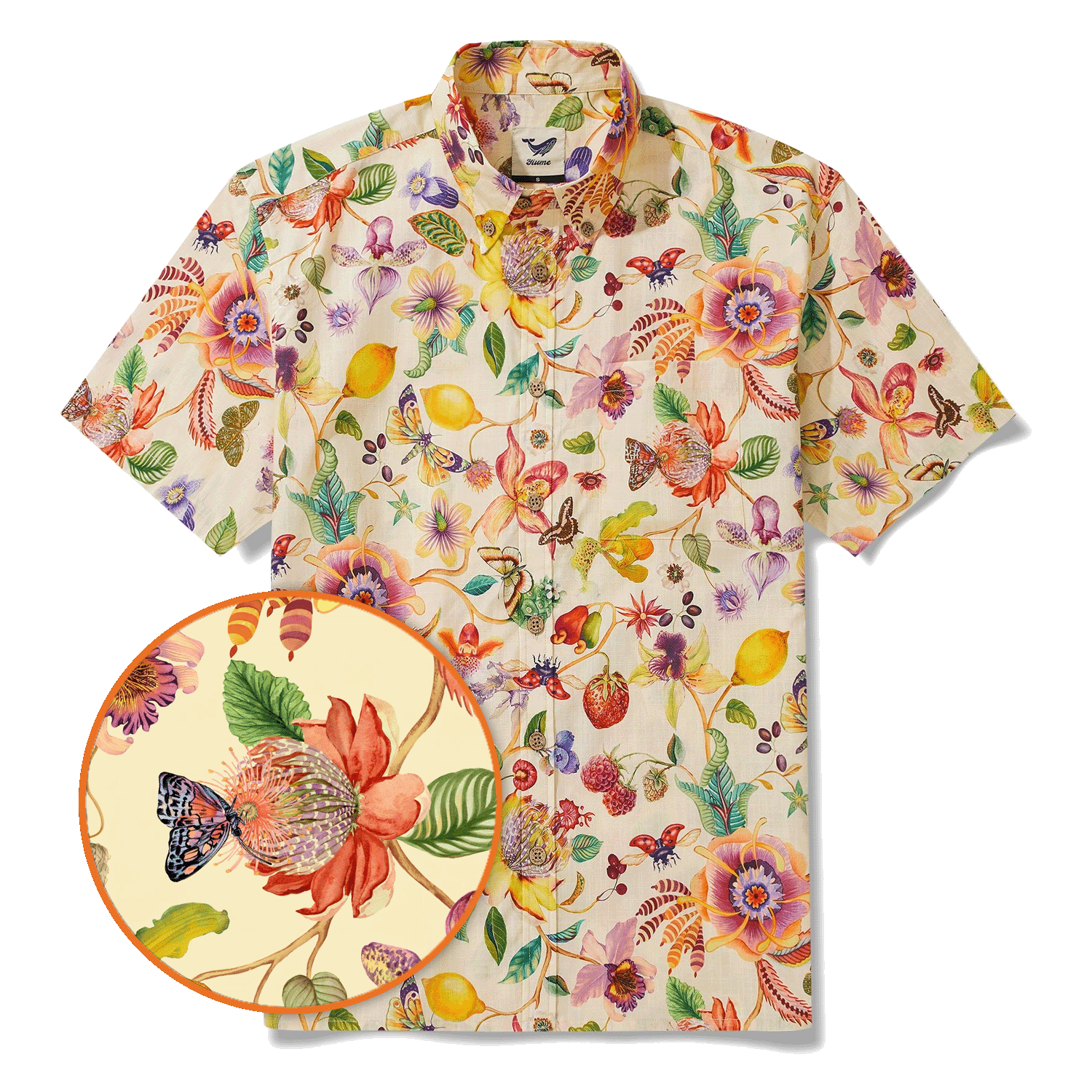 Men's Hawaiian Shirt Short Sleeve Button-down 100% Cotton Beige Aloha Dreams Of An Exotic Garden