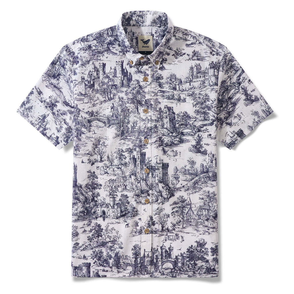 Men's Toile de Jouy Toile Shirt Landscape Hawaiian Shirt Resort Wear Shirt Short Sleeve Button-down White Aloha Shirt