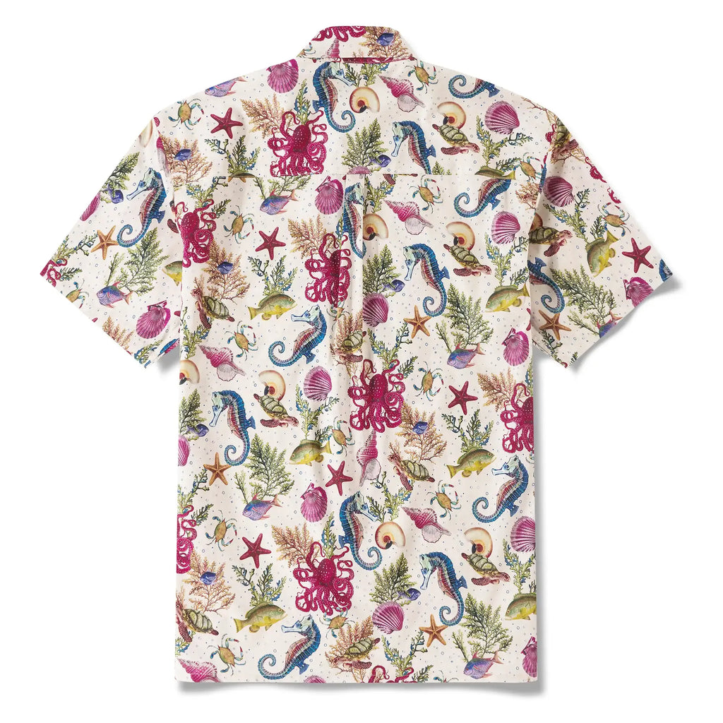 Yiume® Hawaiian Shirt For Men Shirt 100% Cotton Hawaiian Shirt Red Marine Life