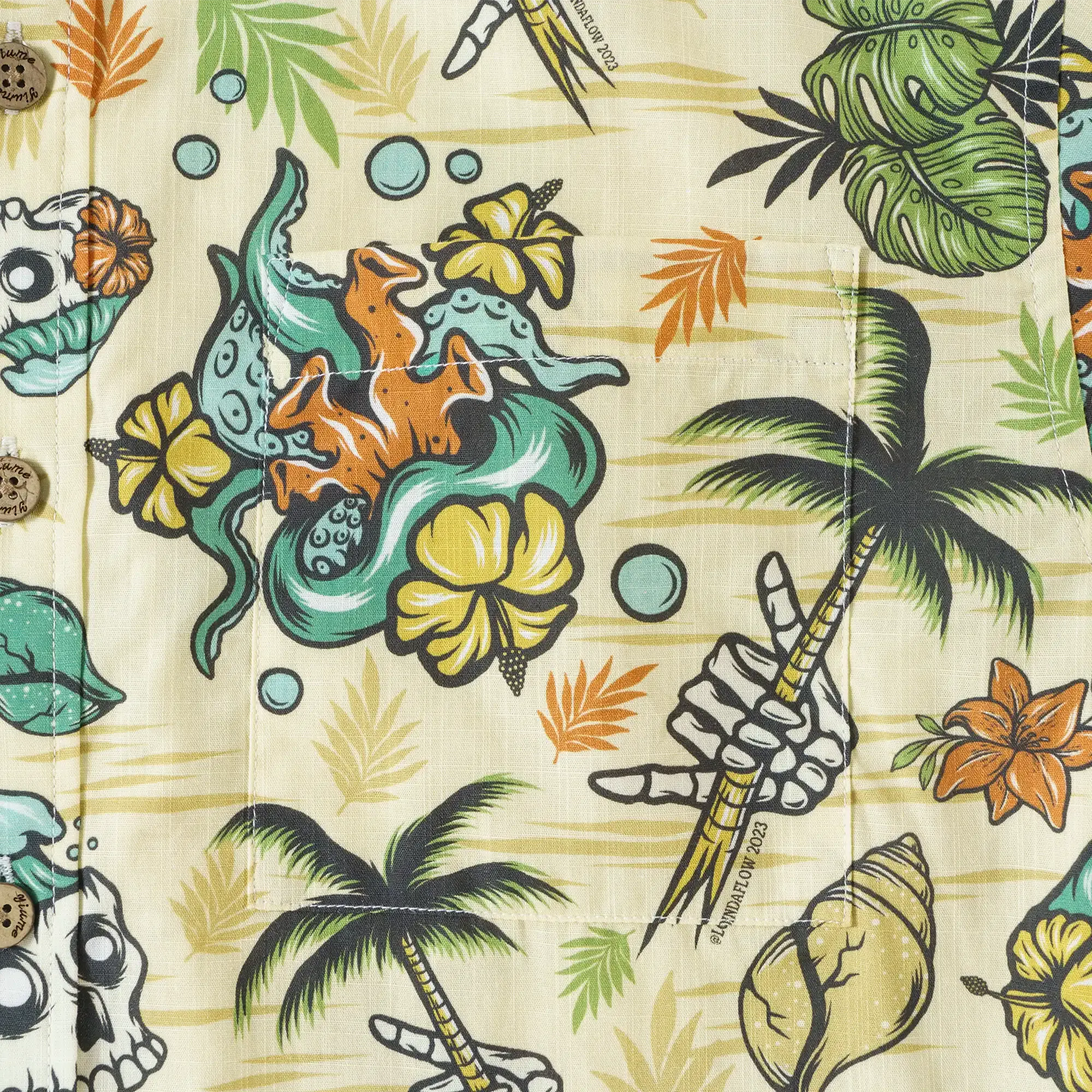 Men's Tropical Hawaiian Shirt 1990s Vintage Skull Shirt Short Sleeve Button-down100% Cotton Green Shirt Aloha Tropical Wilderness Skull By Loinda Flow