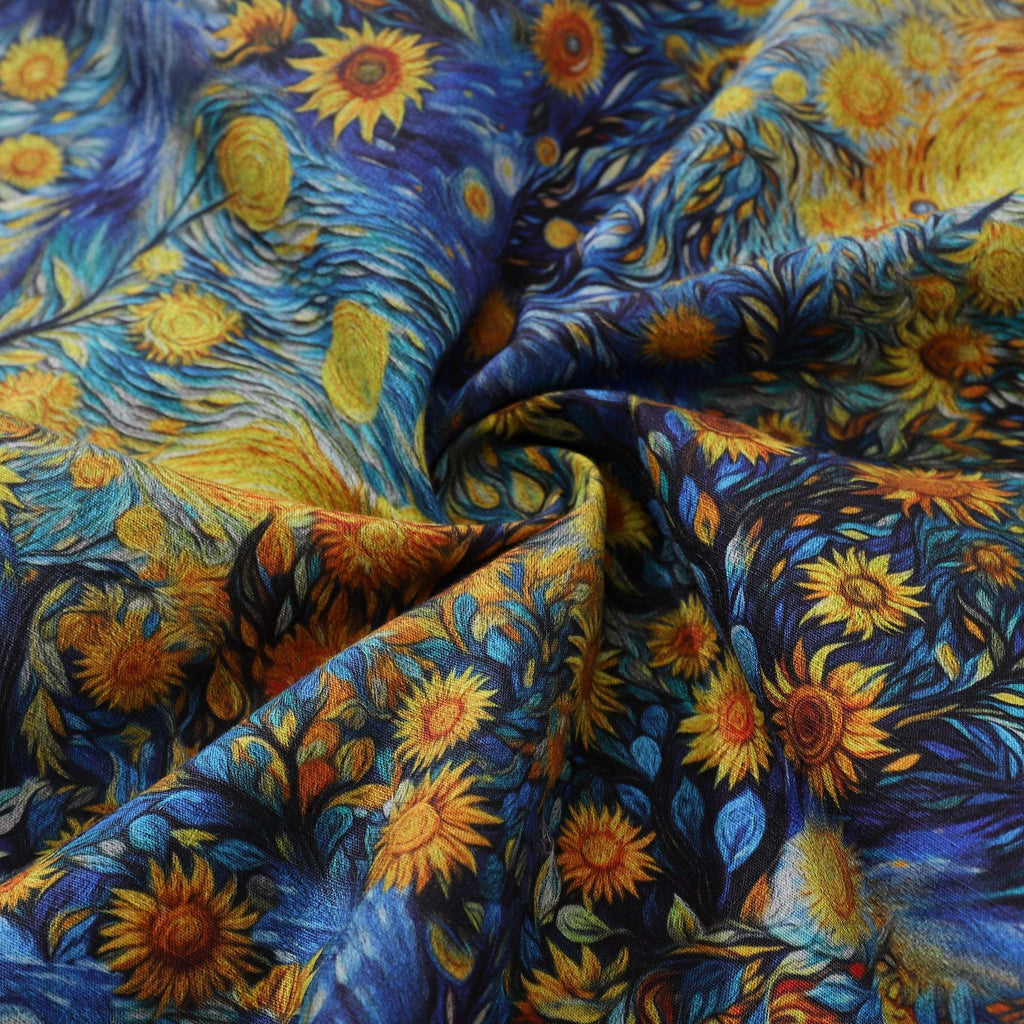 1960s Vintage Hawaiian Shirt For Men Van Gogh Sunflower Shirt 100% Cotton Camp Collar Shirt