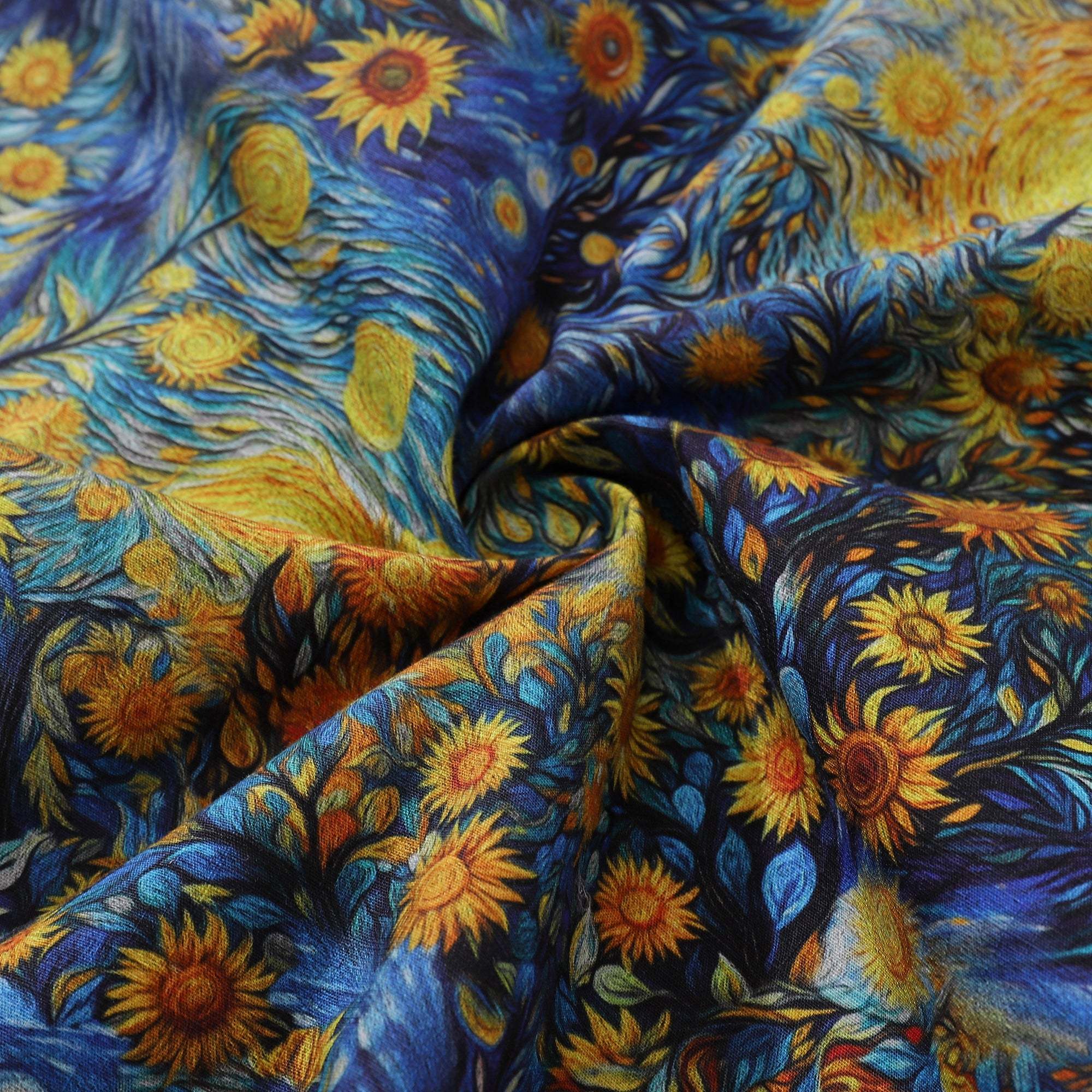 1960s Vintage Hawaiian Shirt For Men Van Gogh Sunflower Shirt 100% Cotton Camp Collar Shirt