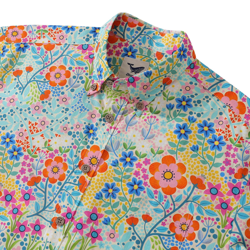 Hawaiian Shirt For Men Summer Flower Garden Designs Button-down Shirt Short Sleeve 100% Cotton Shirt Summer Flower Garden By Cecca Designs
