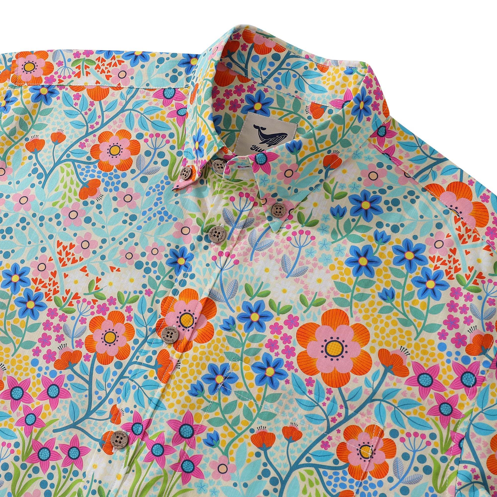Hawaiian Shirt For Men Summer Flower Garden Designs Button-down Shirt Short Sleeve 100% Cotton Shirt Summer Flower Garden By Cecca Designs