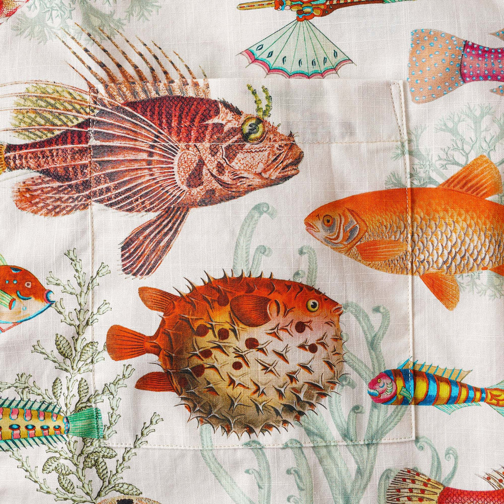 Yiume Men's Tropical Fish Shirt 100% Cotton Hawaiian Shirt Short Sleeve Button-down Beige Aloha Shirt Symphony Of The Sea