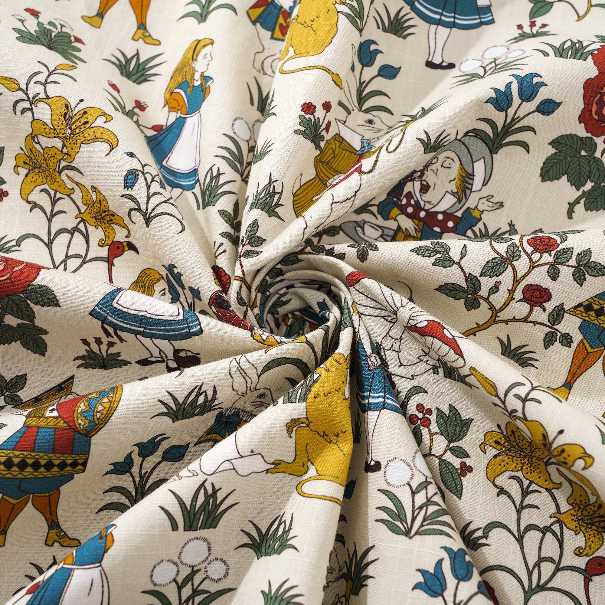 Men's Hawaiian Shirt Short Sleeve Button-down 100% Cotton Beige Aloha Alice's Wonderland