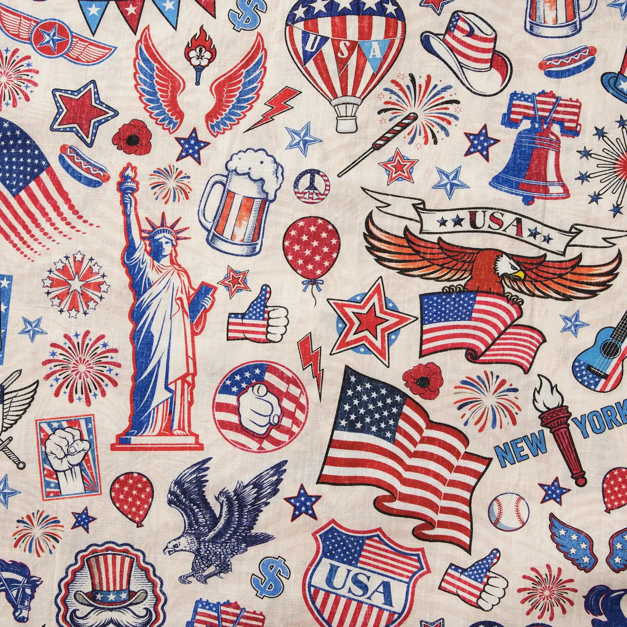 Men's Hawaiian Shirt Short Sleeve Button-down 100% Cotton Blue Red Aloha Liberty’s Patriot Canvas