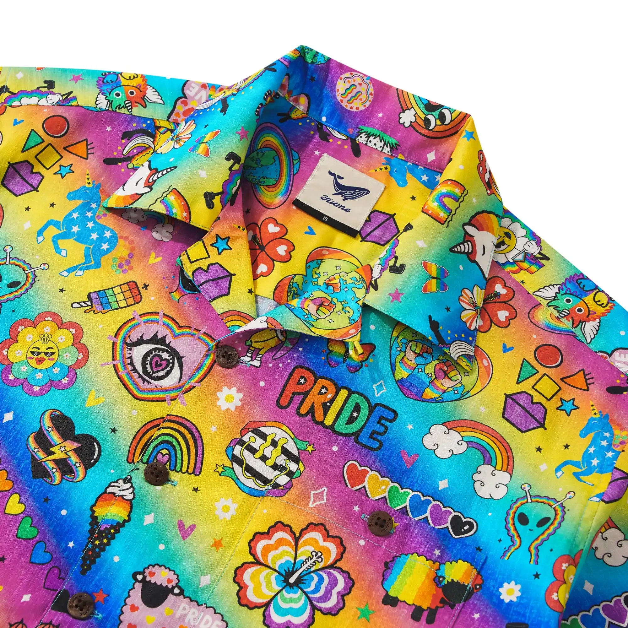 Men's Hawaiian Shirt Short Sleeve Camp Collar 100% Cotton Aloha Rainbow Pride Delight