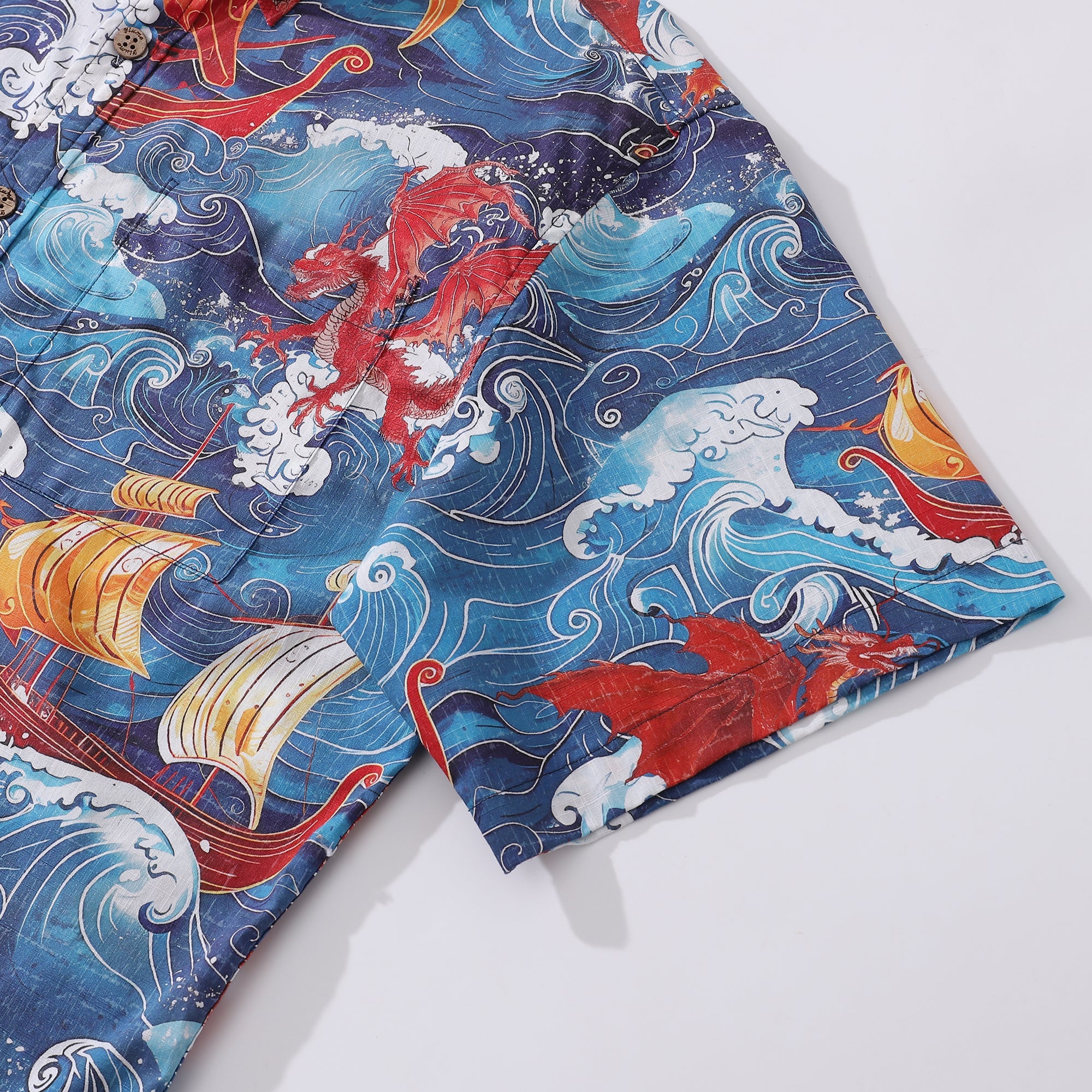 Yiume Viking Hawaiian Shirt For Men Dragon-Hunting Button-down Short Sleeve Cotton Beach Shirt Dragon-hunting Viking