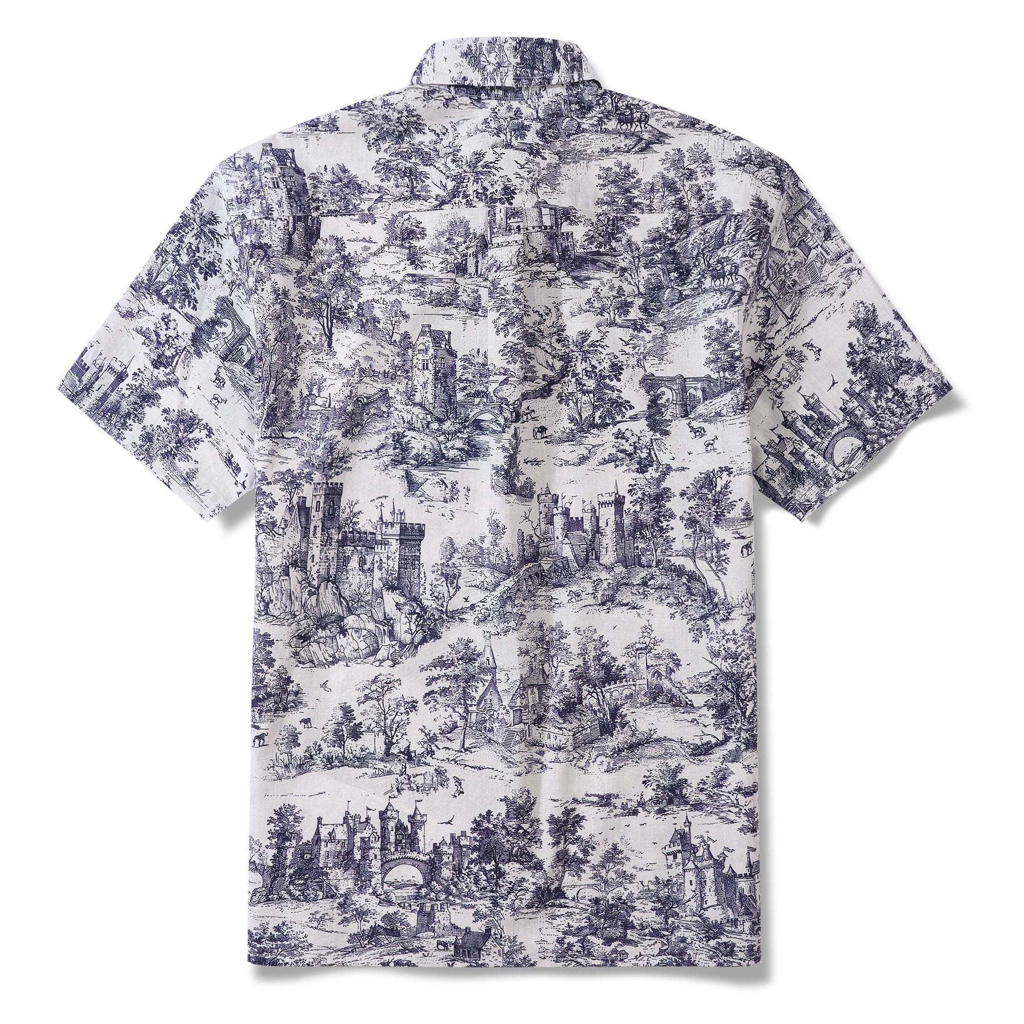 Men's Toile de Jouy Toile Shirt Landscape Hawaiian Shirt Resort Wear Shirt Short Sleeve Button-down White Aloha Shirt