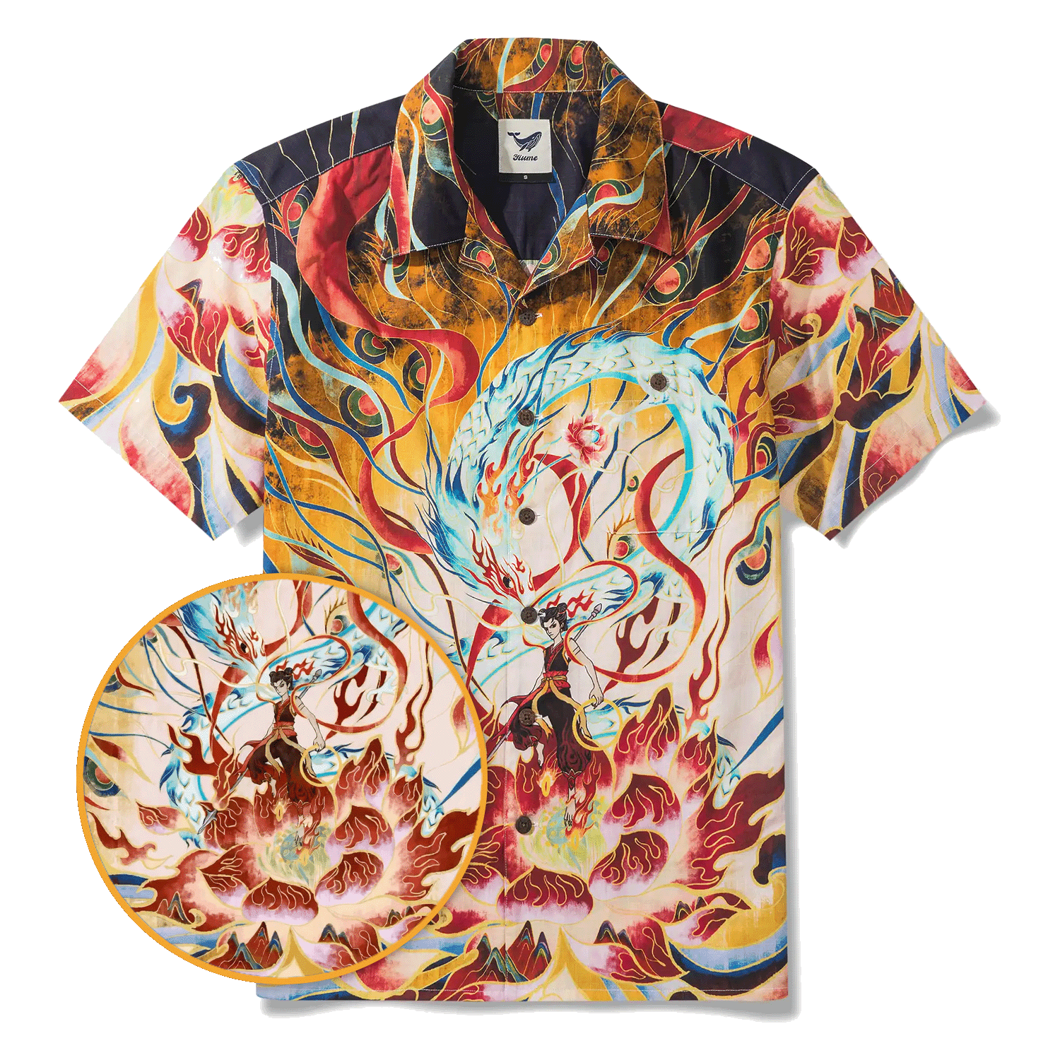 Men's Hawaiian Shirt Short Sleeve Camp Collar 100% Cotton Blue Aloha Nezha Conquers the Dragon King Eastern Legend