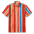 Men's Stripe Hawaiian Shirt Colorful Cotton Short Sleeve Button Down Aloha Shirt Vintage Striped Shirt