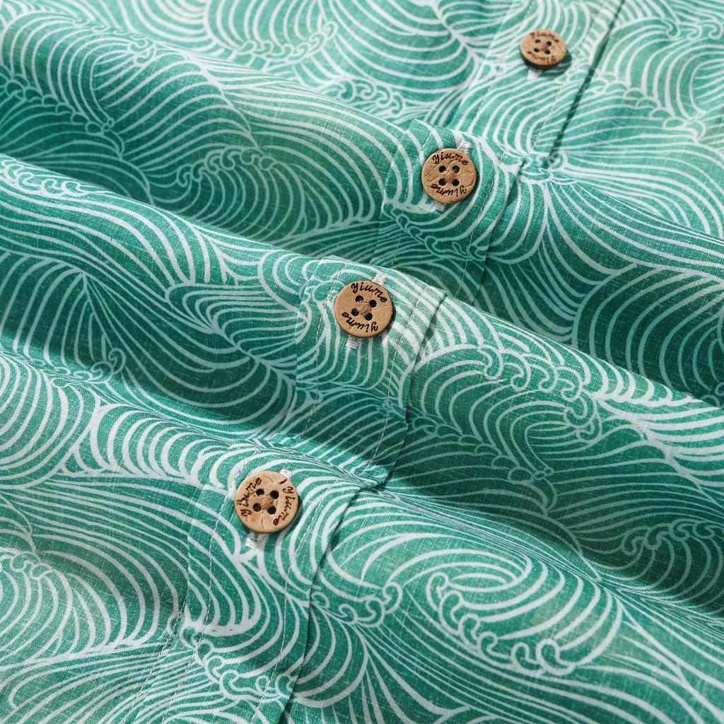 Men's Hawaiian Shirt Short Sleeve Button-down 100% Cotton Green Aloha Ripple Chronicles