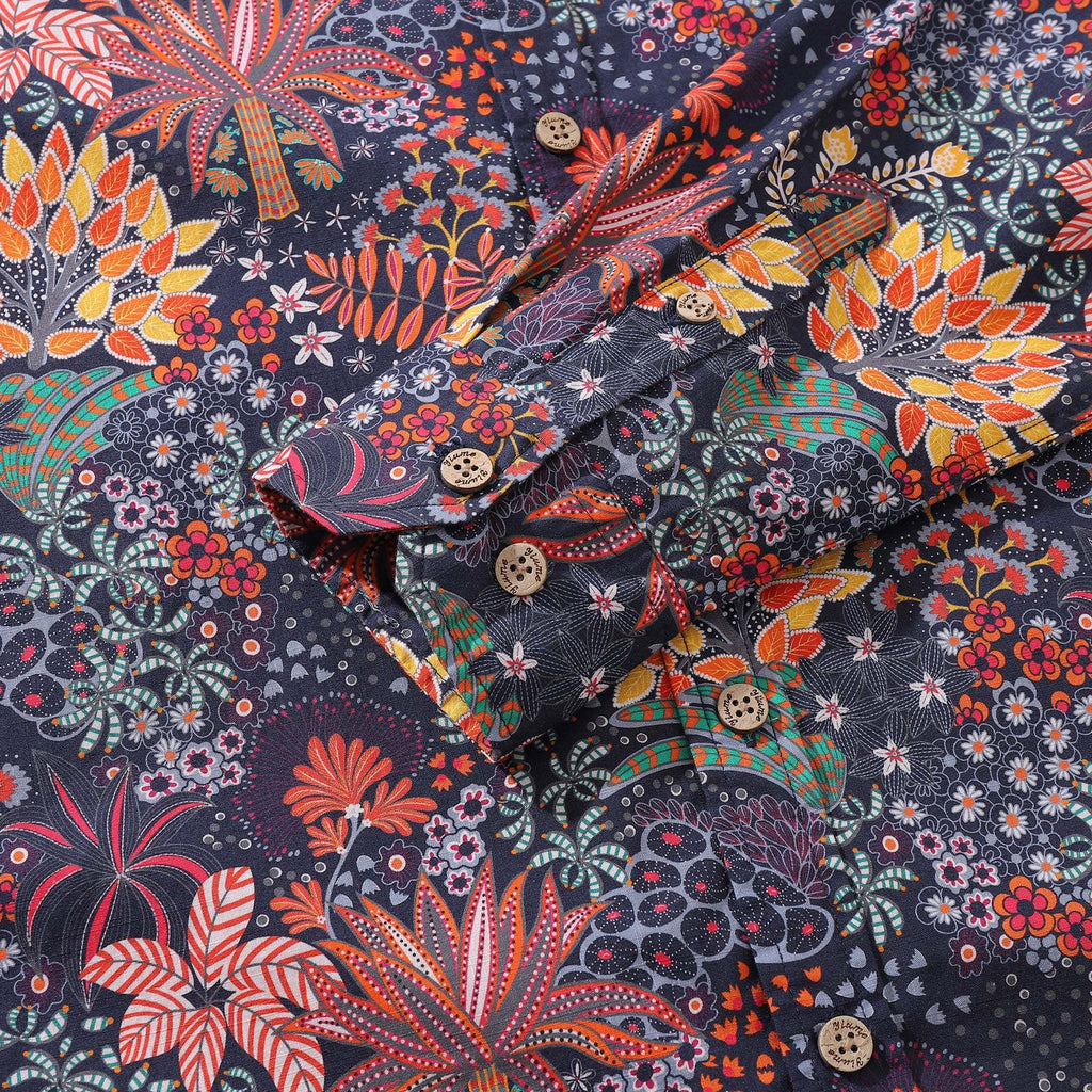 Men's Hawaiian Shirt Quirky Plants Print Cotton Button-down Long Sleeve Aloha Shirt Quirky Plants Long Sleeve Shirt