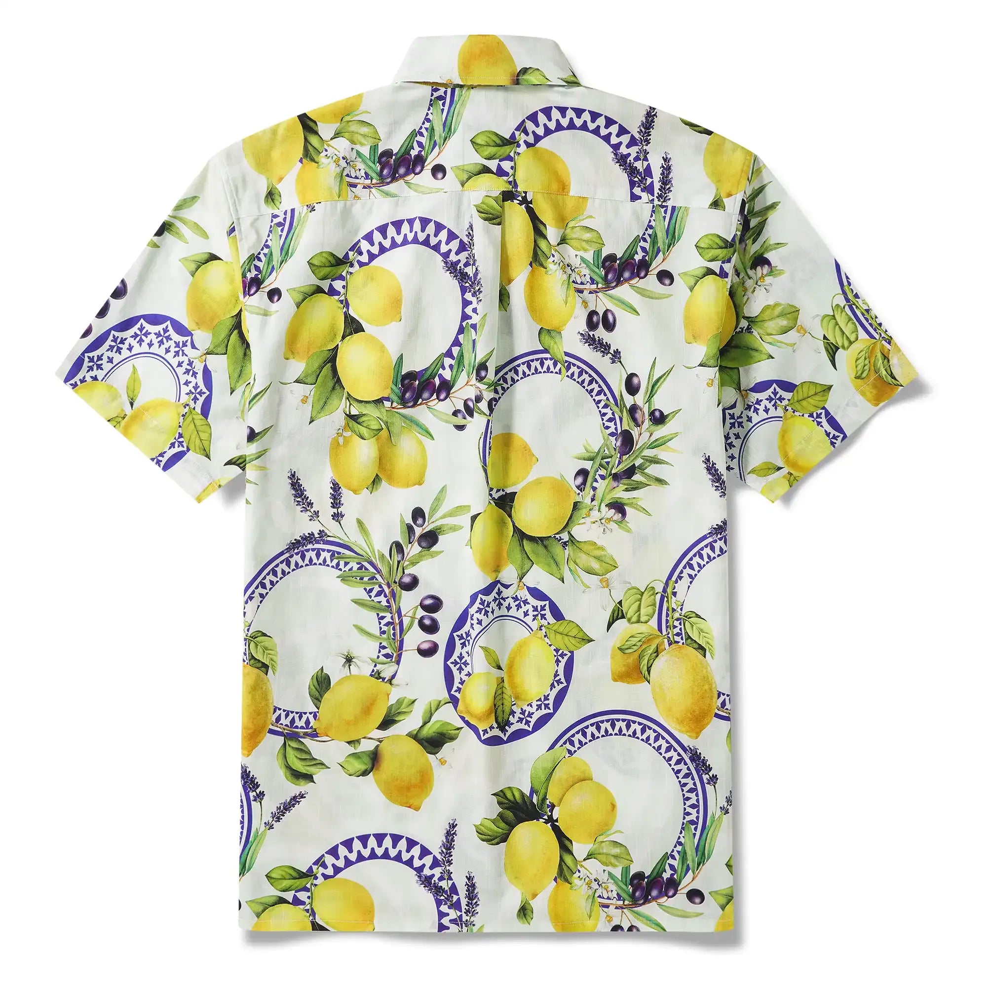 Men's Hawaiian Shirt Short Sleeve Button-down 100% Cotton Yellow Aloha Lemon, Olive, And Lavender Harmony Symphony