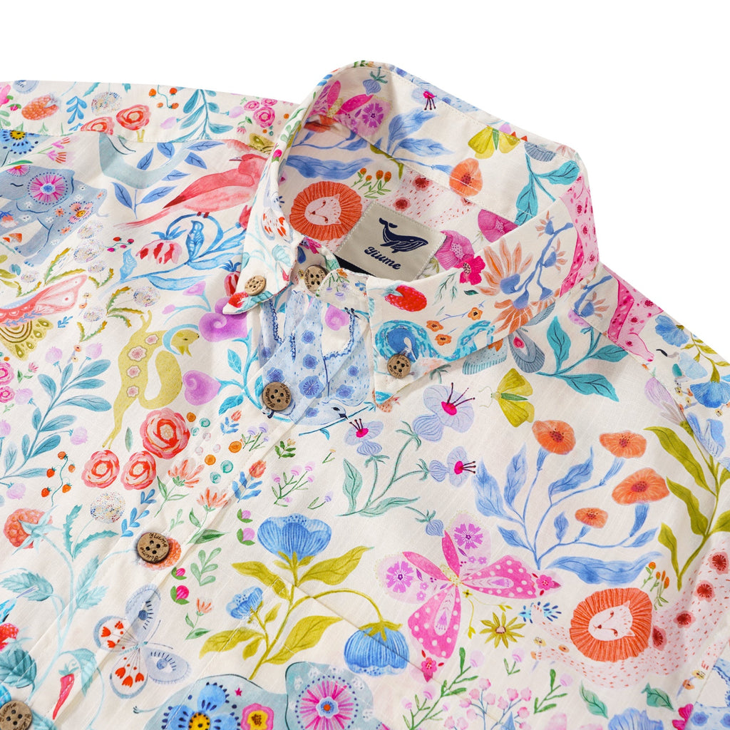 Men's Hawaiian Shirt Short Sleeve Button-down 100% Cotton Aloha Enchanted Wildlife