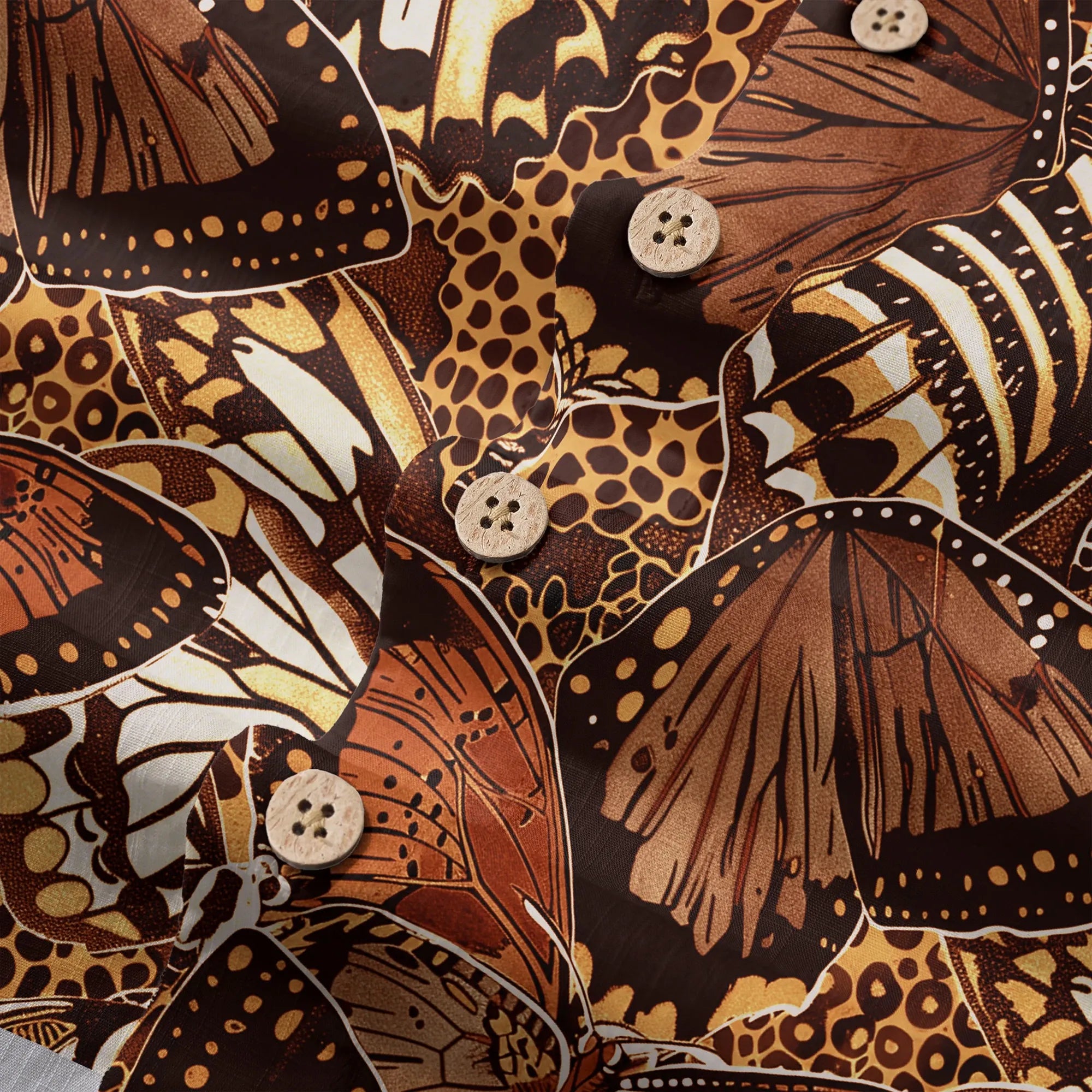 LeosWare® Men's Hawaiian Shirt Short Sleeve Button-up 100% Cotton Brown Aloha Butterfly Haven